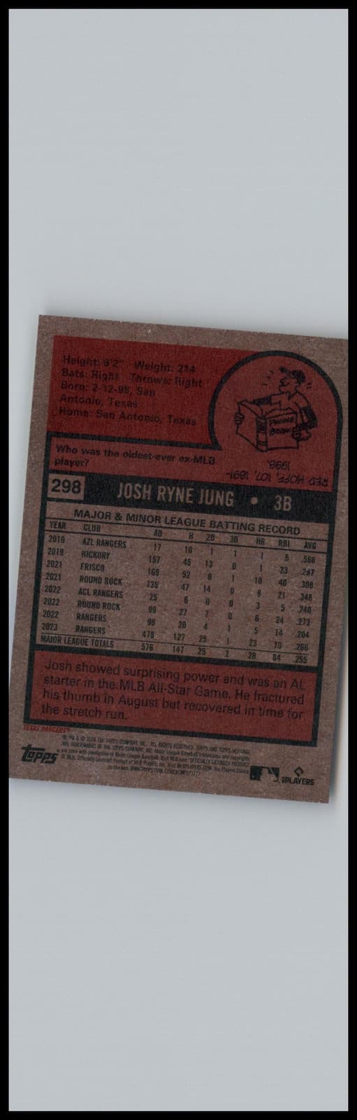 2024 Topps Heritage #298 Josh Jung Texas Rangers - Thumbnail 2