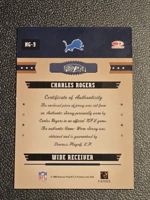 2005 Donruss Gridiron Gear #NG-3 Charles Rogers Next Generation Jerseys #/90 - Thumbnail 2