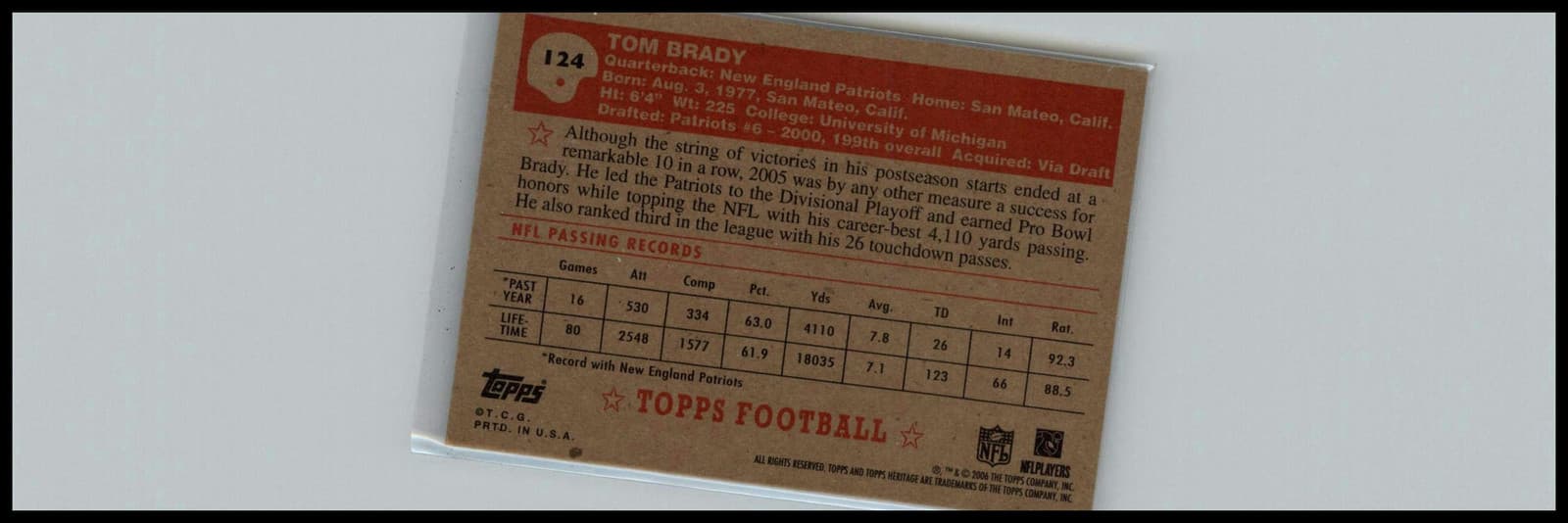 2006 Topps Heritage #124 Tom Brady New England Patriots - Thumbnail 2