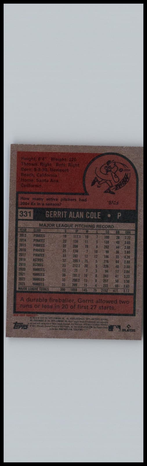 2024 Topps Heritage #331 Gerrit Cole New York Yankees - Thumbnail 2