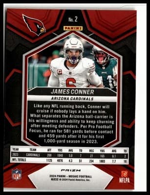 2024 Panini Mosaic #2 James Conner Mosaic Reactive Yellow - Thumbnail 2