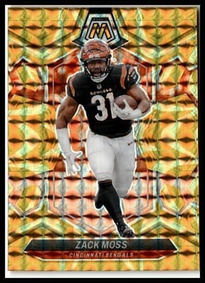 2024 Panini Mosaic #44 Zack Moss Mosaic Reactive Yellow - Image 1