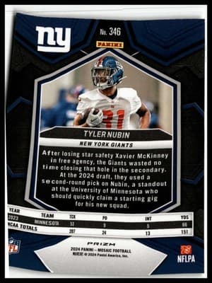 2024 Panini Mosaic #346 Tyler Nubin Mosaic Reactive Yellow - Thumbnail 2