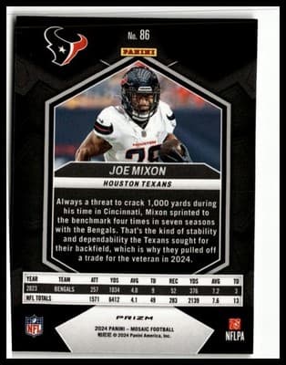 2024 Panini Mosaic #86 Joe Mixon Mosaic Reactive Yellow - Thumbnail 2
