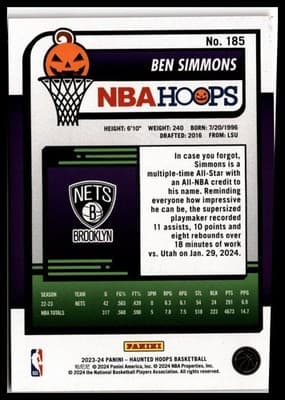 2023-24 Hoops Haunted Hoops #185 Ben Simmons Orange - Thumbnail 2