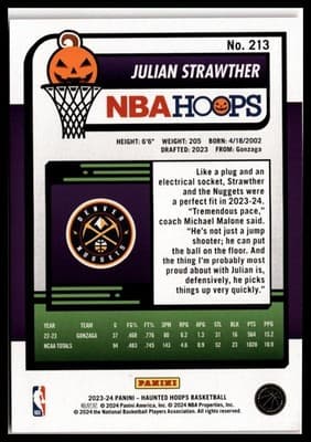2023-24 Hoops Haunted Hoops #213 Julian Strawther Orange - Thumbnail 2