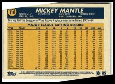 2024 Topps Archives #119 Mickey Mantle - Thumbnail 2