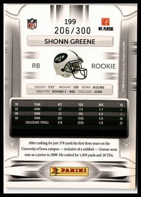 2009 Playoff Prestige #199 Shonn Greene Xtra Points Orange #/300 - Thumbnail 2
