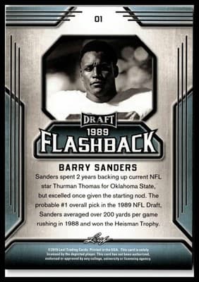 2019 Leaf Draft #01 Barry Sanders Draft Flashback - Thumbnail 2