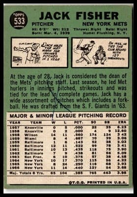 1967 Topps #533 Jack Fisher - Thumbnail 2