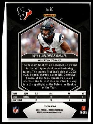 2024 Panini Mosaic #90 Will Anderson Jr. Mosaic Reactive Yellow - Thumbnail 2