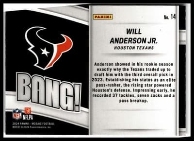 2024 Panini Mosaic #14 Will Anderson Jr. Bang! - Thumbnail 2