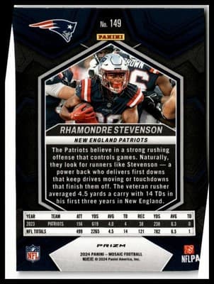 2024 Panini Mosaic #149 Rhamondre Stevenson Mosaic Reactive Yellow - Thumbnail 2