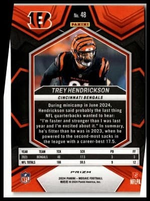 2024 Panini Mosaic #48 Trey Hendrickson Mosaic Reactive Yellow - Thumbnail 2