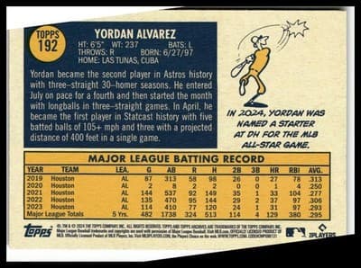 2024 Topps Archives #192 Yordan Alvarez - Thumbnail 2