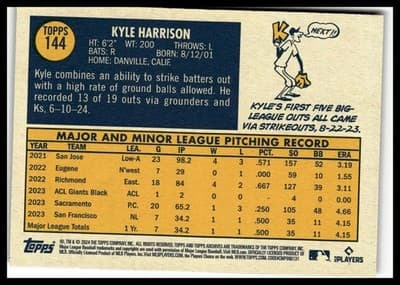 2024 Topps Archives #144 Kyle Harrison - Thumbnail 2