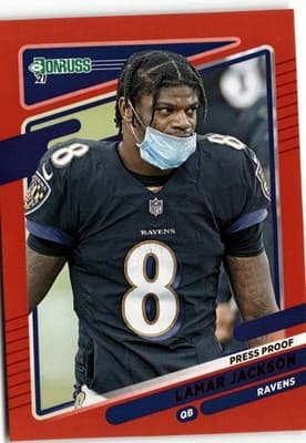 2021 Donruss #239b Lamar Jackson Press Proof Red No Helmet - Image 1