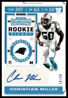 2019 Panini Contenders #252 Christian Miller Rookie Ticket Stub #/50 - Image 1