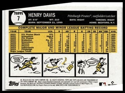 2024 Topps Archives #7 Henry Davis - Thumbnail 2