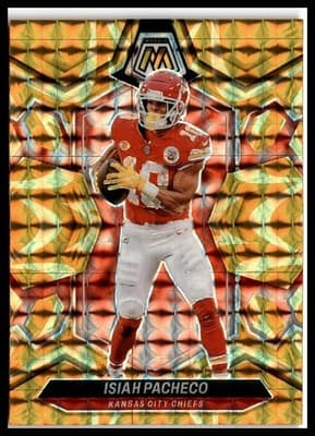 2024 Panini Mosaic #107 Isiah Pacheco Mosaic Reactive Yellow - Image 1