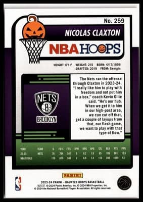 2023-24 Hoops Haunted Hoops #259 Nicolas Claxton Orange - Thumbnail 2