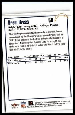 2002 Fleer Throwbacks #69 Drew Brees - Thumbnail 2
