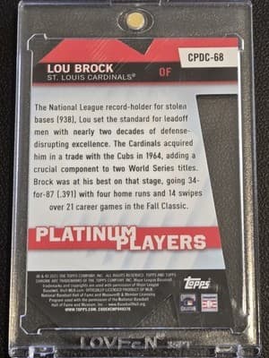 2021 Topps Chrome Update #CPDC-68 Lou Brock Platinum Player Die Cut - Thumbnail 2