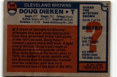 1976 Topps #438 Doug Dieken - Thumbnail 2