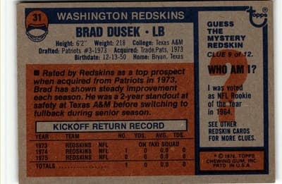 1976 Topps #31 Brad Dusek - Thumbnail 2