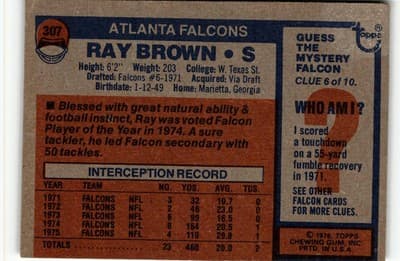 1976 Topps #307 Ray Brown - Thumbnail 2