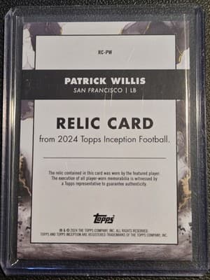 2024 Topps Inception #RC-PW Patrick Willis Relics Orange #/50 - Thumbnail 2