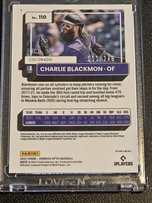 2022 Donruss #98 Charlie Blackmon Pink Velocity 011/249 - Thumbnail 2