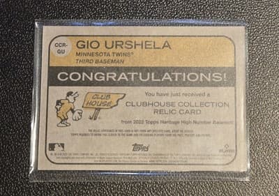 2022 Topps Heritage #CCR-GU Gio Urshela Clubhouse Collection Relics High Number - Thumbnail 2