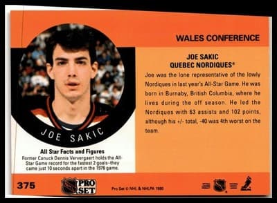 1990-91 Pro Set #375 Joe Sakic - Thumbnail 2