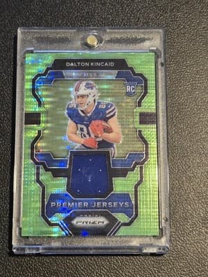 2023 Panini Prizm #PJ-DK Dalton Kincaid Premier Jerseys Neon Green Pulsar - Image 1