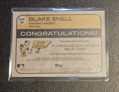 2022 Topps Heritage #CCR-BS Blake Snell Clubhouse Collection Relics High Number - Thumbnail 2