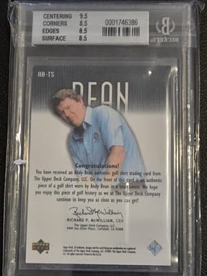 2001 SP Authentic #AB-TS Andy Bean Tour Swatch BECKETT 8.5 - Thumbnail 2