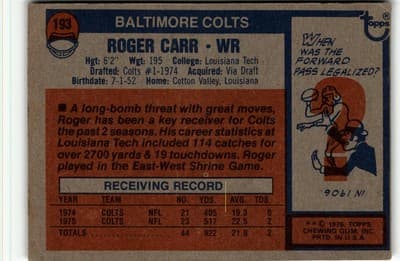 1976 Topps #193 Roger Carr - Thumbnail 2