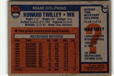 1976 Topps #372 Howard Twilley - Thumbnail 2