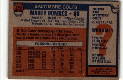 1976 Topps #249 Marty Domres - Thumbnail 2