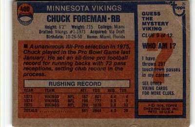 1976 Topps #400 Chuck Foreman - Thumbnail 2