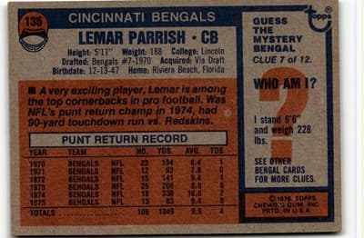 1976 Topps #135 Lemar Parrish - Thumbnail 2