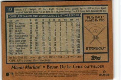 2022 Topps Archives #138 Bryan De La Cruz - Thumbnail 2