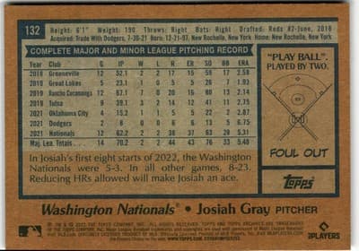 2022 Topps Archives #132 Josiah Gray - Thumbnail 2