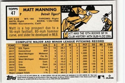 2022 Topps Archives #47 Matt Manning - Thumbnail 2