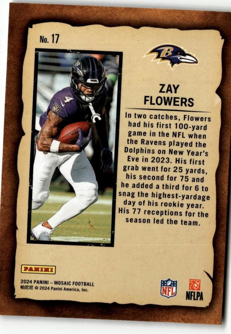 2024 Panini Mosaic #17 Zay Flowers Notoriety Mosaic - Thumbnail 2