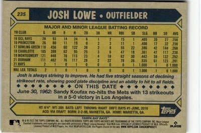 2022 Topps Archives #235 Josh Lowe - Thumbnail 2