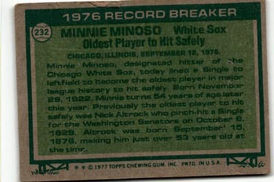 1977 Topps #232 Minnie Minoso - Thumbnail 2