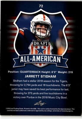 2019 Leaf Draft #72 Jarrett Stidham Gold - Thumbnail 2