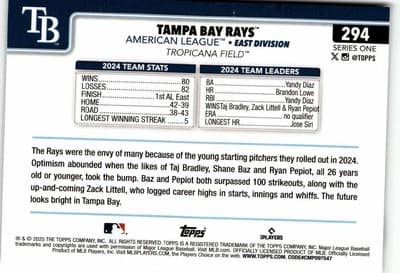 2025 Topps #294 Tampa Bay Rays - Thumbnail 2